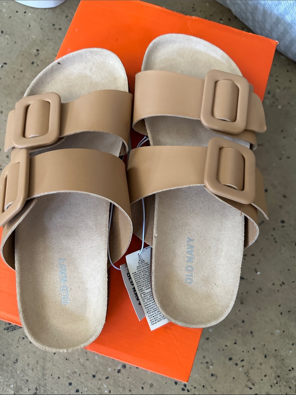 Old Navy Tan Double-Strap Slide Sandals with Buckles